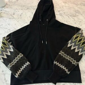 Central Park West Black Hoodie with Patterned Sleeves